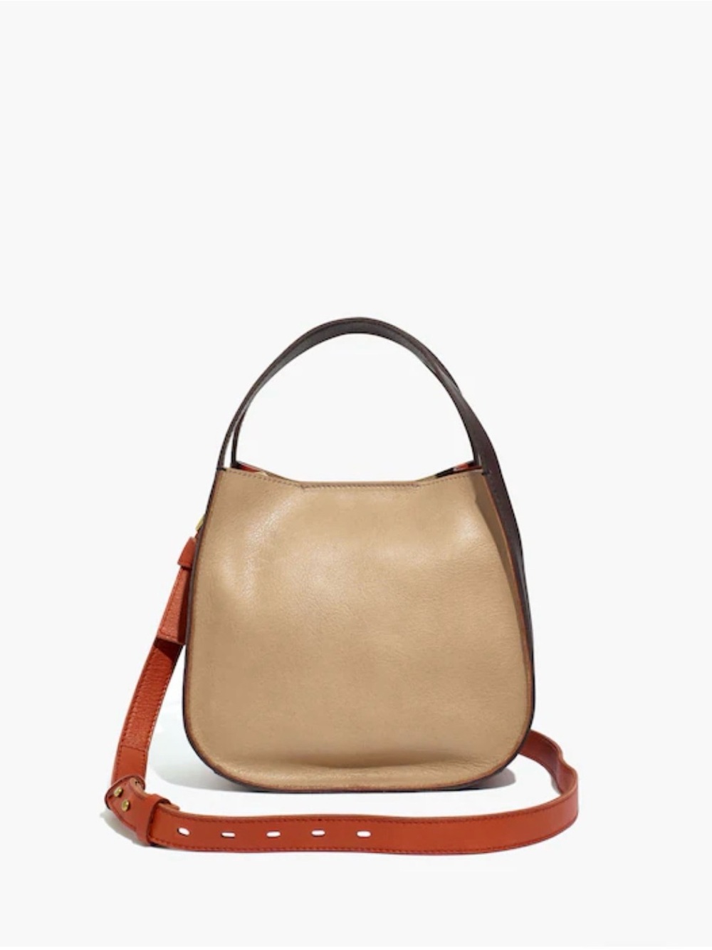 Women's Two-Tone Leather Crossbody Bag in Taupe and Rust